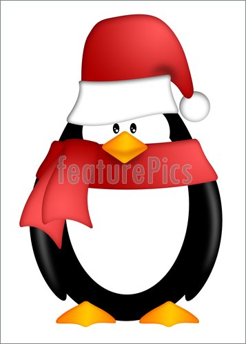 357x500 Holidays Penguin With Santa Hat And Red Scarf Clipart