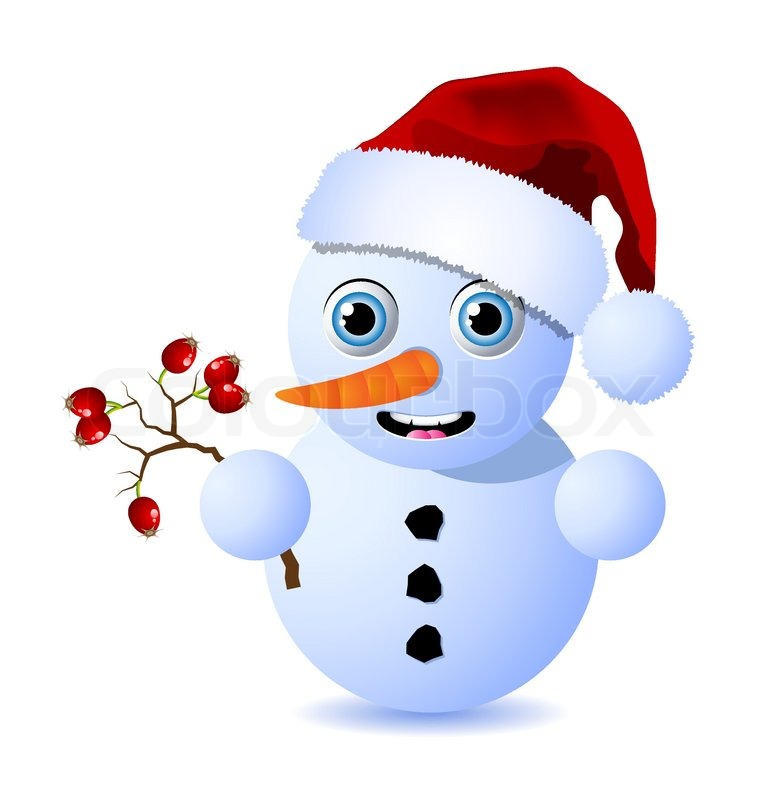760x800 Cute Little Snowman Is Holding A Small Branch Of Rosehips Stock