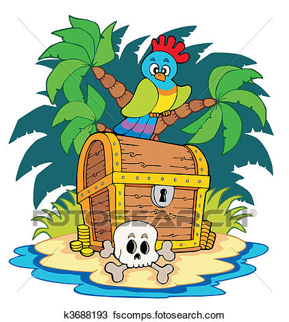 422x470 Clipart Of Pirate Island With Treasure Chest K3688193