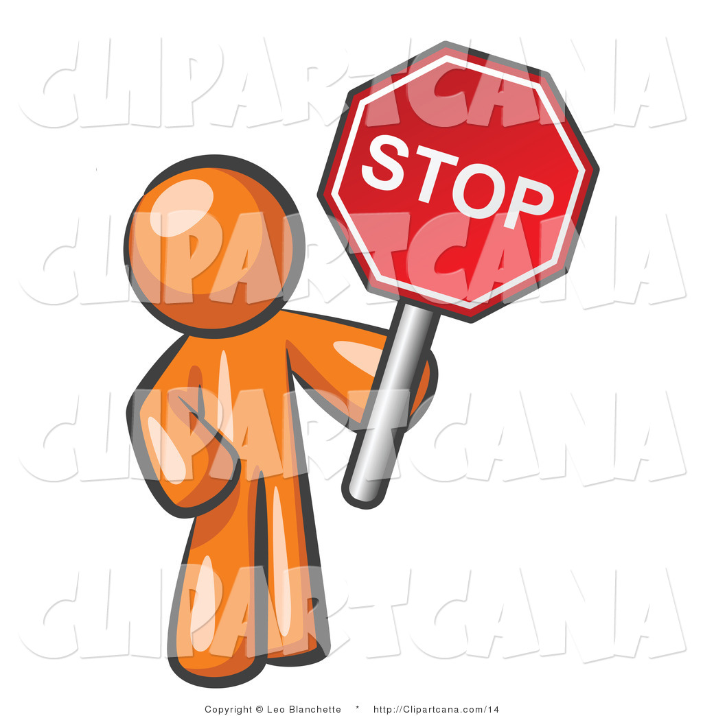 1024x1044 Clip Art Of An Orange Man Holding A Stop Sign By Leo Blanchette