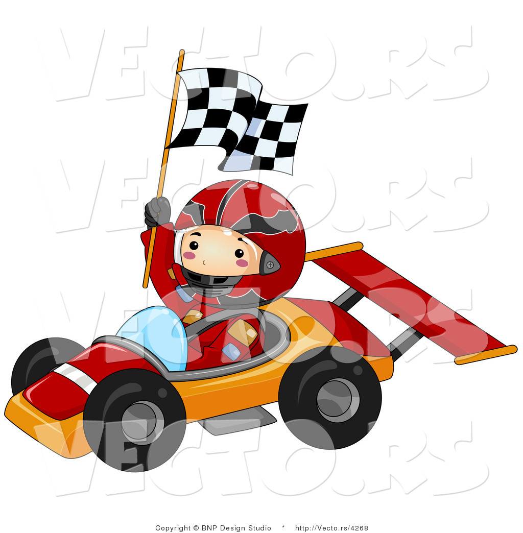1024x1044 Vector Of Happy Boy Waving Checkered Flag While Driving A Race Car