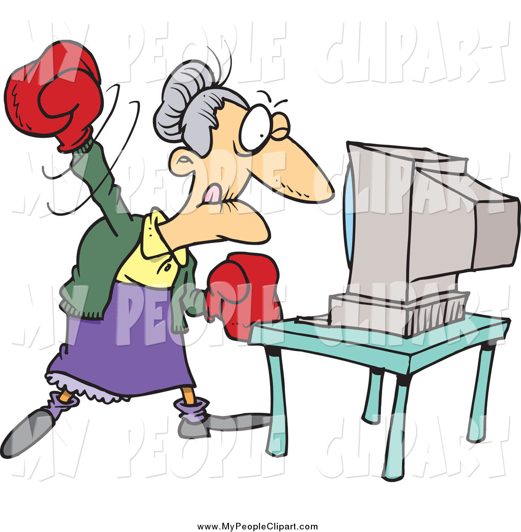 1024x1044 Clip Art Of A Cartoon Angry Granny Beating A Computer With Boxing