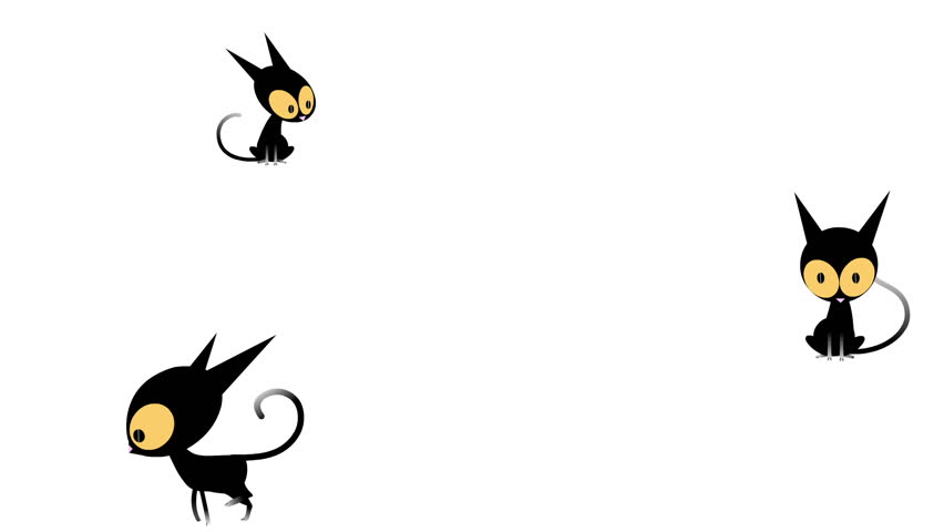 852x480 Cartoon Black Cat Playing With Red Butterfly Flash Animation Stock
