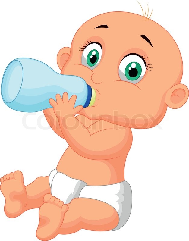 627x800 Vector Illustration Of Cute Baby Cartoon Drinking Milk From Bottle
