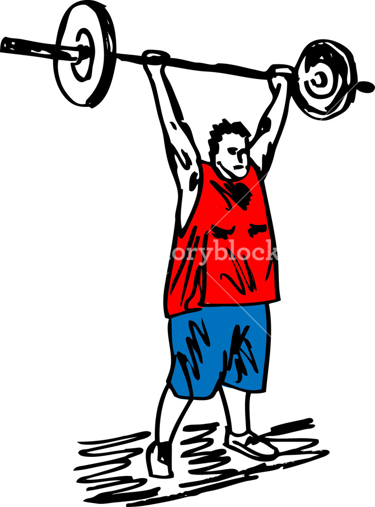 741x1000 Sketch Of Overweight Man With Barbells. Vector Illustration