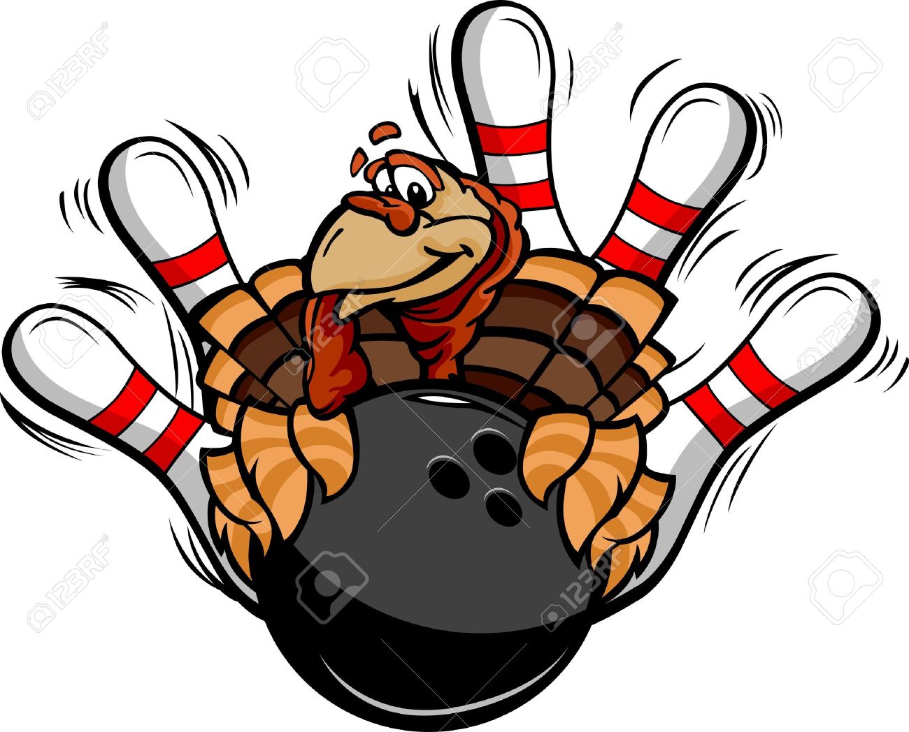 1300x1048 Turkey Holding A Bowling Ball Surrounded By Bowling Pins Royalty