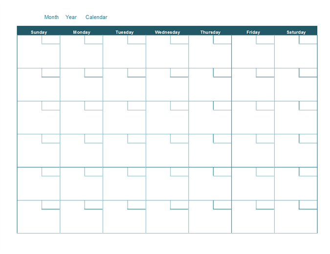 675x520 Blank Monthly Calendar