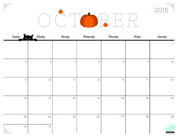600x464 October 2016 Calendar Cute Monthly Calendar Printable