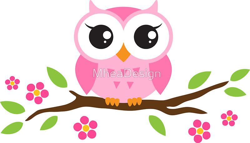 800x459 Cute Pink Cartoon Baby Owl Sitting On A Branch With Leaves