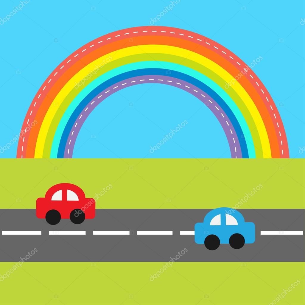 1024x1024 Cartoon Cars Over Rainbow Stock Vector Worldofvector