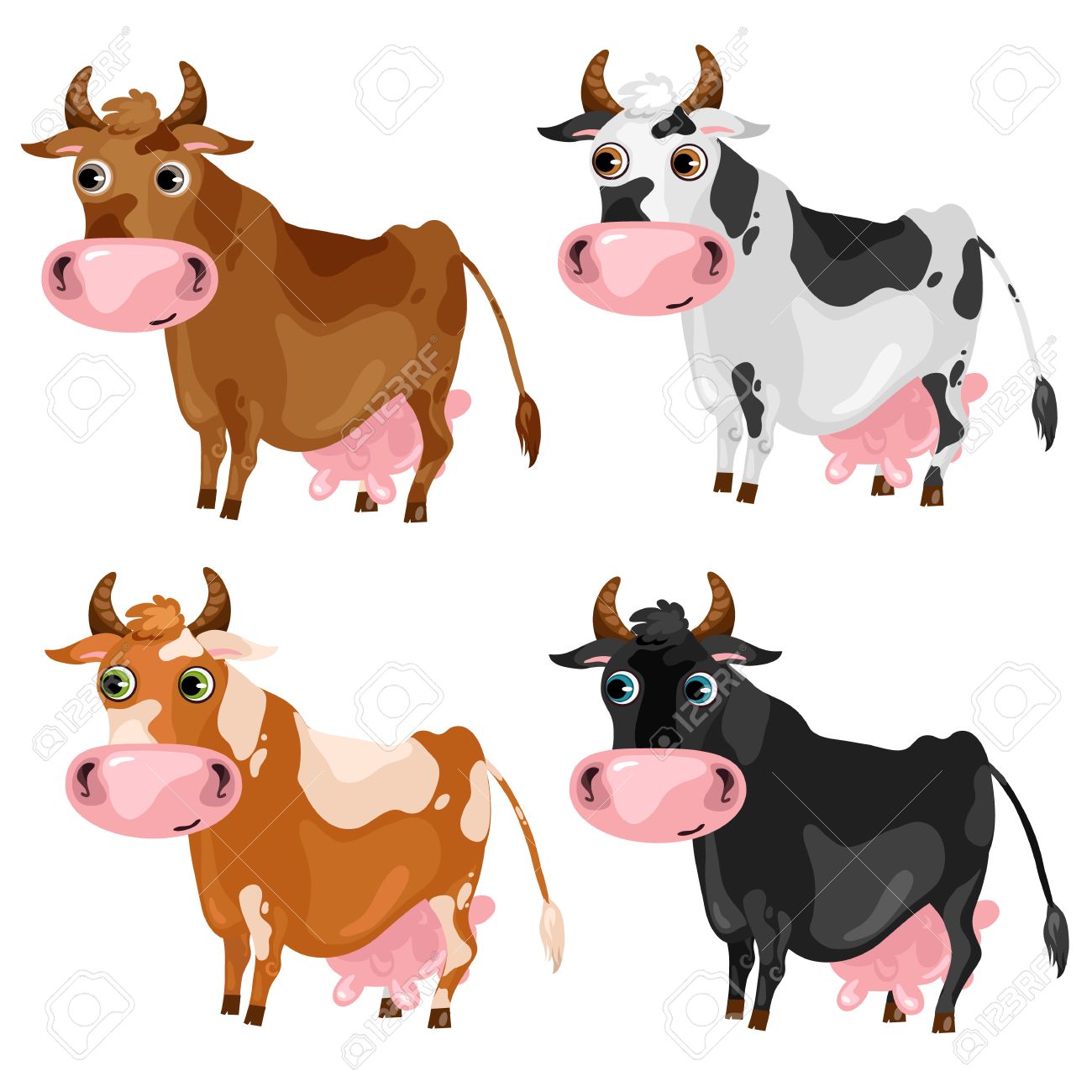 1300x1300 Four Spotted Cartoon Cows, Vector Animals On White Background