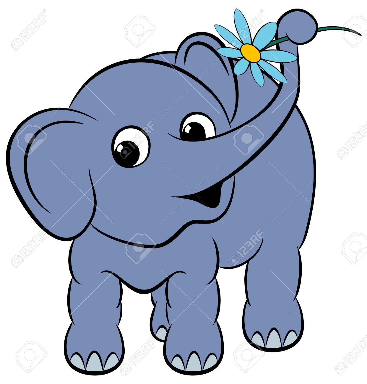 1242x1300 Cartoon Funny Elephant With A Flower Royalty Free Cliparts
