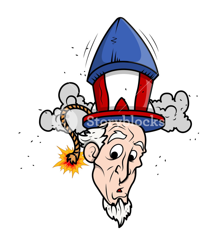 885x1000 Uncle Sam Funny Cartoon Portrait With Fireworks Royalty Free Stock