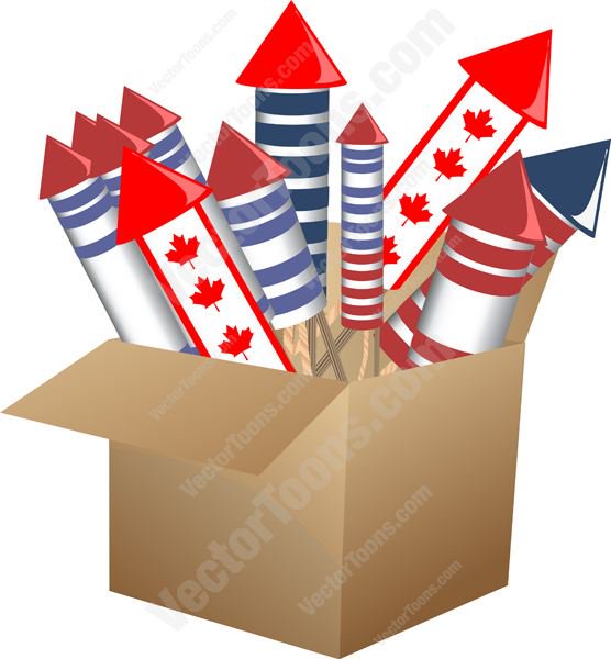 556x600 Cardboard Box Filled With Fireworks Including Canadian Maple Leaf