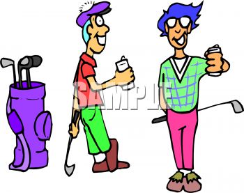 350x277 Cartoon Of Golfing Buddies Having A Beer
