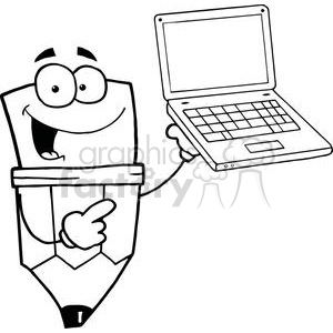 300x300 Royalty Free Pencil Cartoon Character Presents Laptop 379359