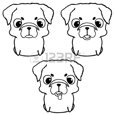 450x450 Set Of Pug Puppies. Hand Drawn Illustration Isolated On White