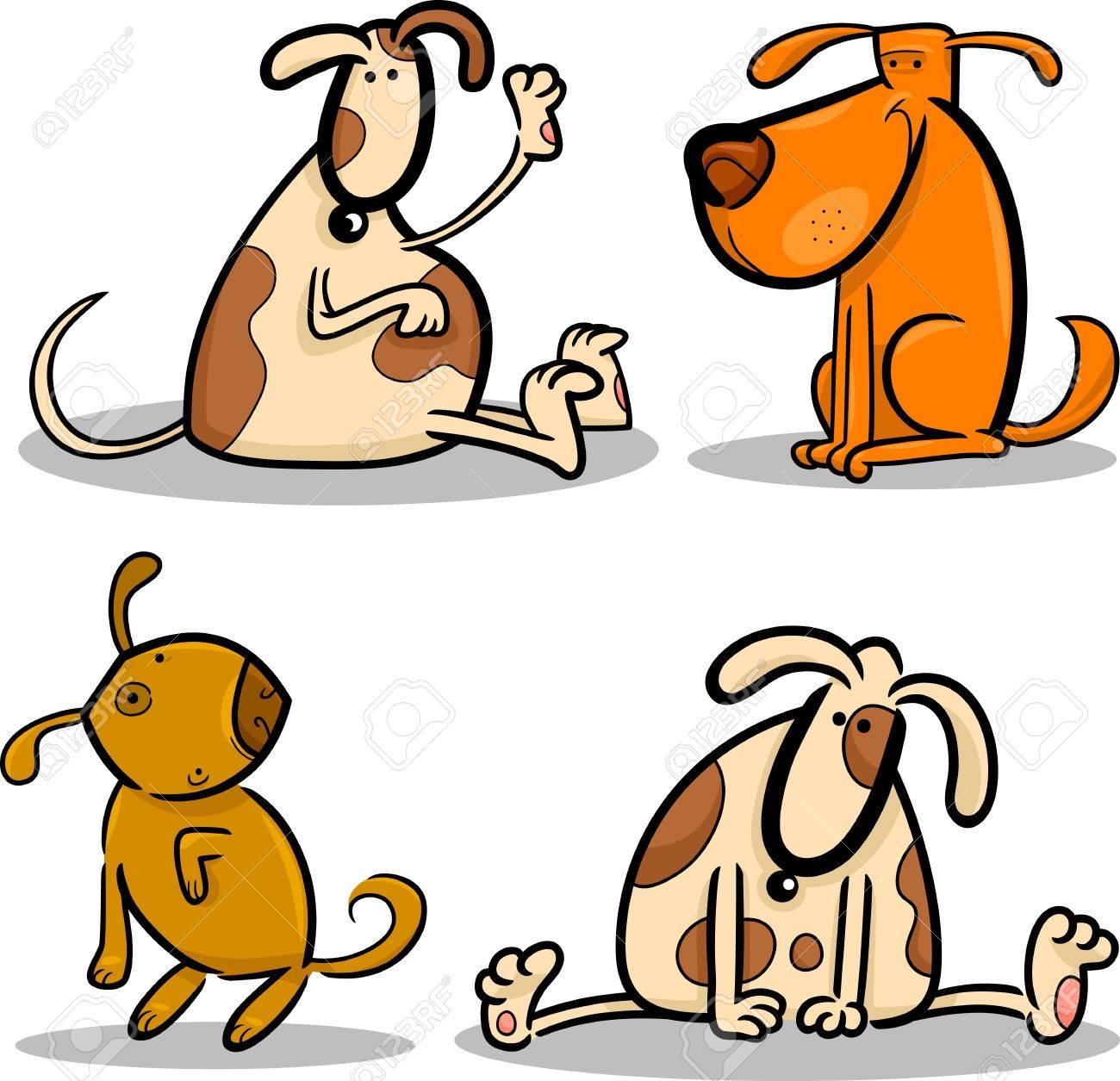 1300x1255 Cartoon Illustration Of Four Cute Dogs Or Puppies Set Royalty Free