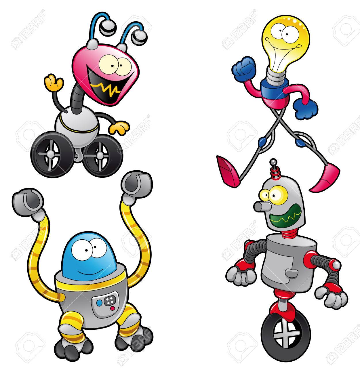 1251x1300 Family Of Robots. Cartoon And Vector Characters Royalty Free