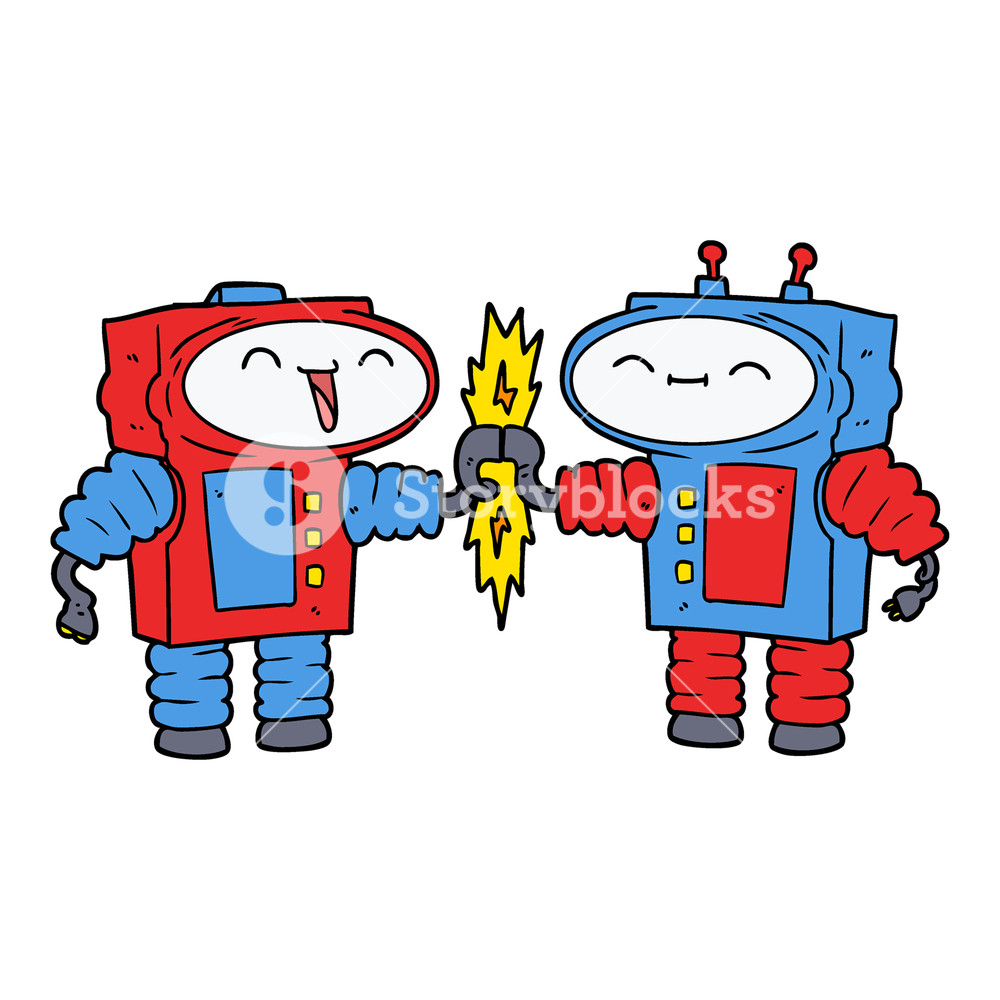 1000x1000 Cartoon Robots Connecting Royalty Free Stock Image