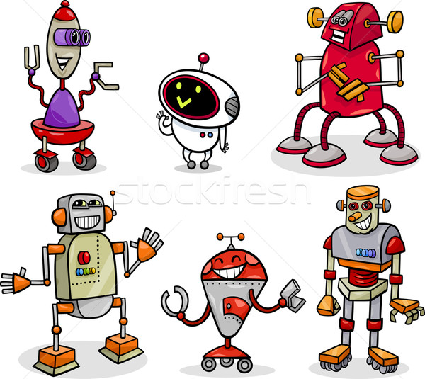 600x535 Robots Or Droids Cartoon Illustration Set Vector Illustration