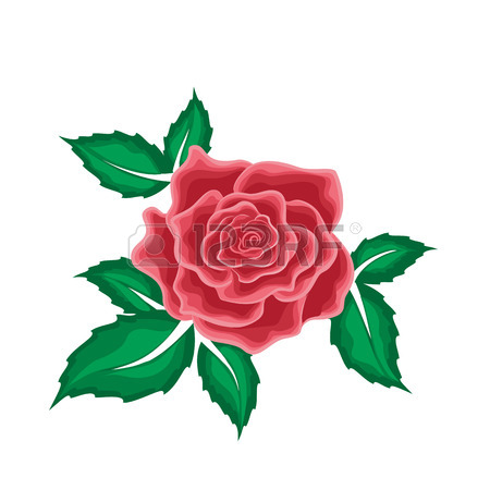 450x450 Red Rose In Leaves In Cartoon Style For Used For Wallpaper