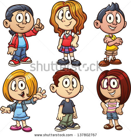 446x470 Cartoon Kids. Vector Clip Art Illustration With Simple Gradients
