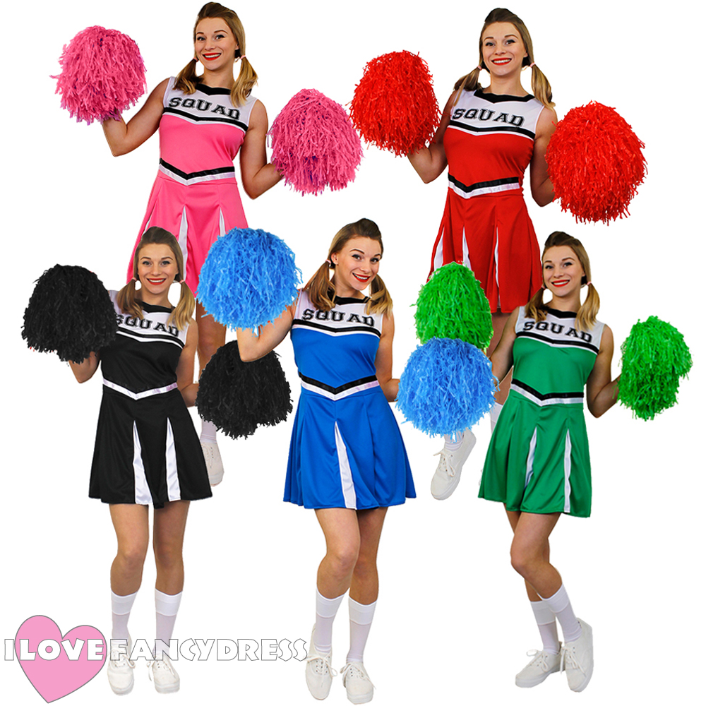 1000x1000 Ladies Cheerleader Costume And Pom Poms Adult Cheer Leader Uniform