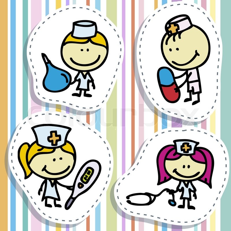 800x800 Icon Set Of Doodle Happy Doctor Children With Medical Tools Plays