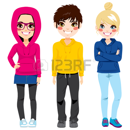450x450 Full Body Illustration Of Three Happy Young Teenagers Boys