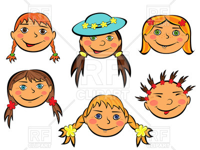 400x300 Funny Cartoon Faces Of Smiling Teen Girls And Boys Royalty Free