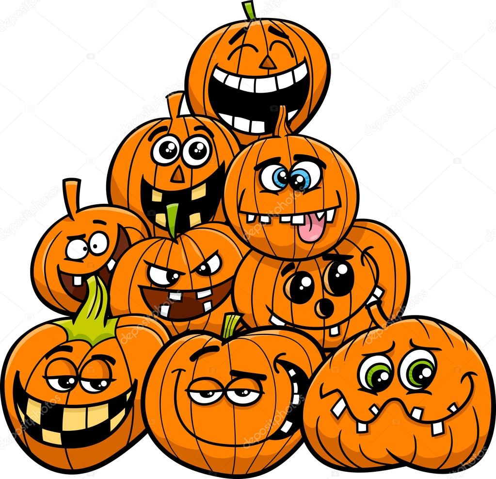 1023x987 Cartoon Halloween Pumpkins Group Stock Vector Izakowski