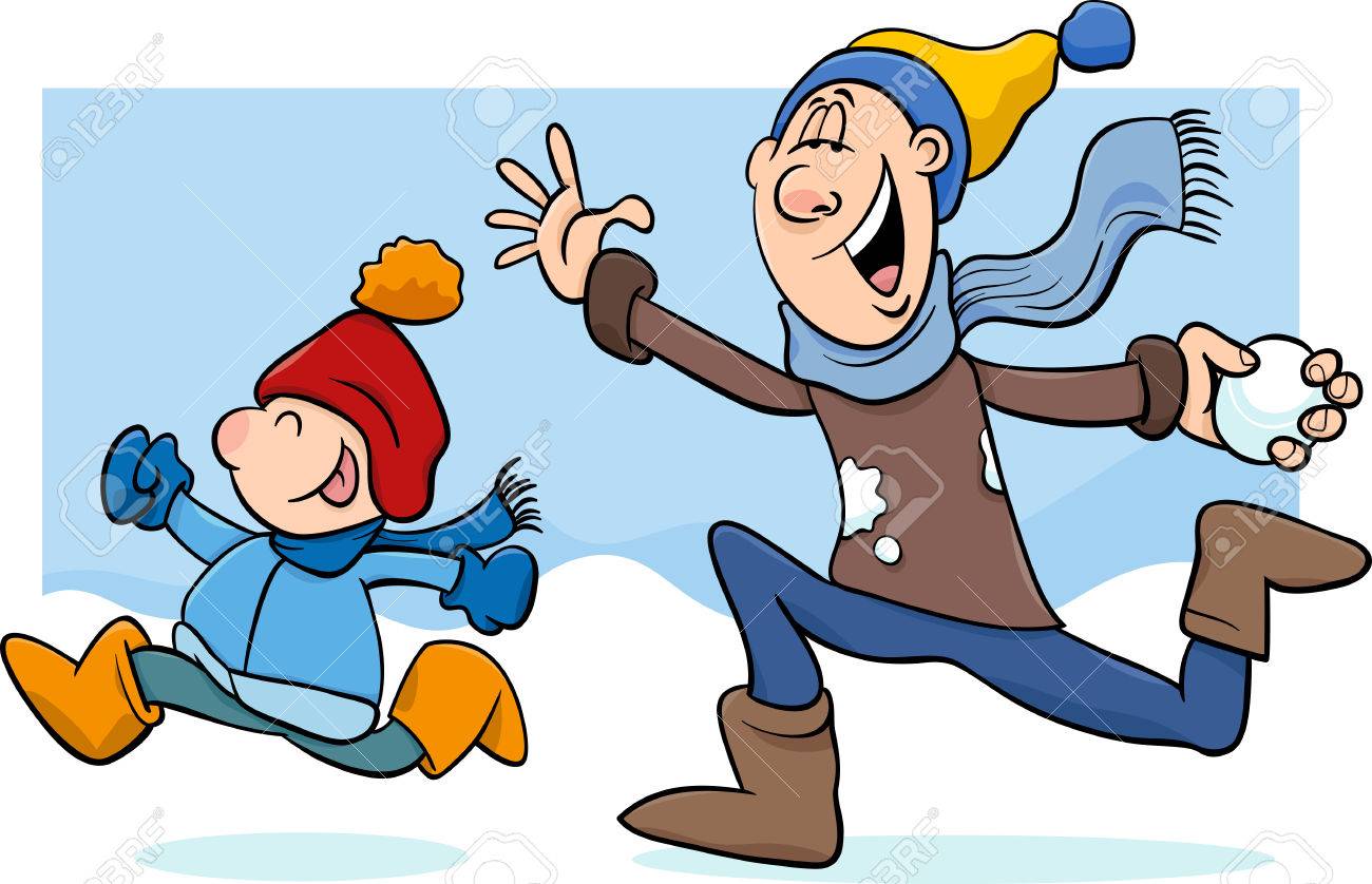 1300x838 Cartoon Illustration Of Father And Little Son Throwing Snowballs