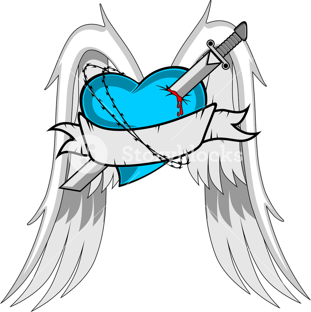 996x1000 Heart With Wings. Sword And Ribbon. Royalty Free Stock Image