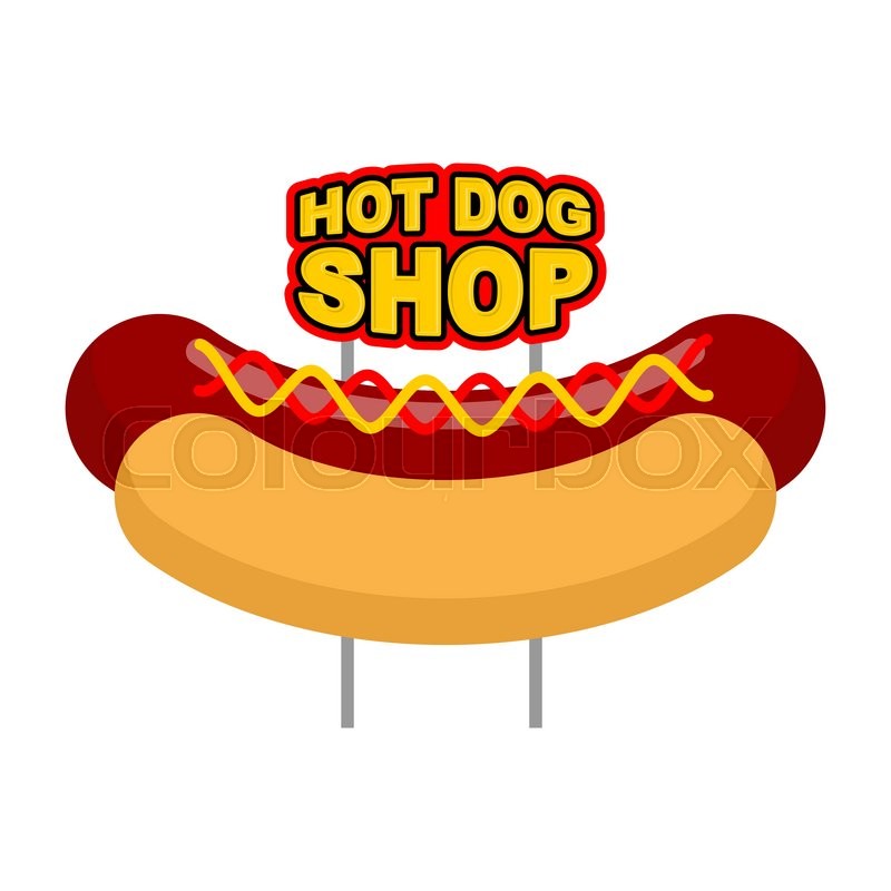 800x800 Hot Dog Shop Signboard. Big Juicy Sausage And Bun Name For Fast