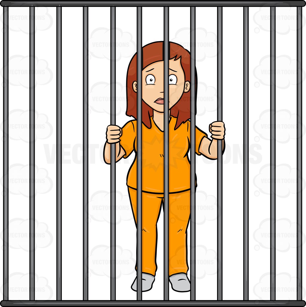 1022x1024 A Scared Woman Behind Bars Cartoon Clipart