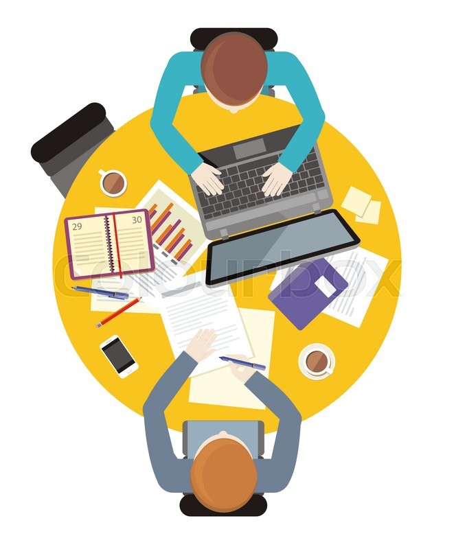 680x800 Work Space People For Table Design Flat. Top View Workplace