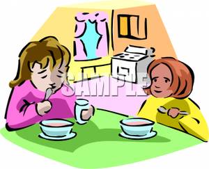 300x243 Free Clipart Image Two Girls Eating Soup