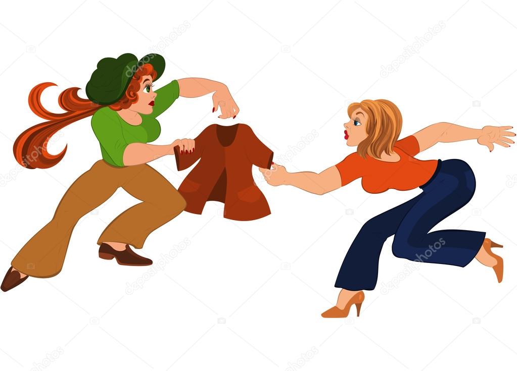1023x735 Two Cartoon Girls Fighting Over Brown Jacket Stock Vector