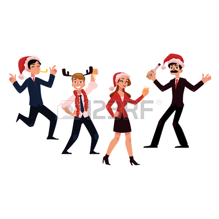 450x450 People Having Fun, Drinking Champagne, Wearing Santa Claus Hats