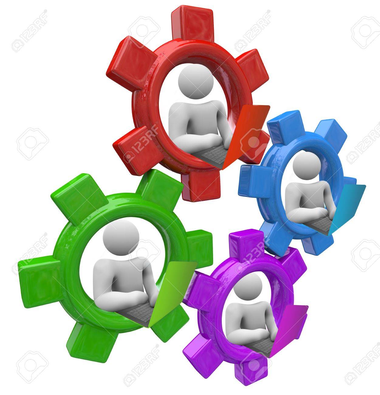 1251x1300 Four People Working On Laptop Computers In Colorful Gear Wheels