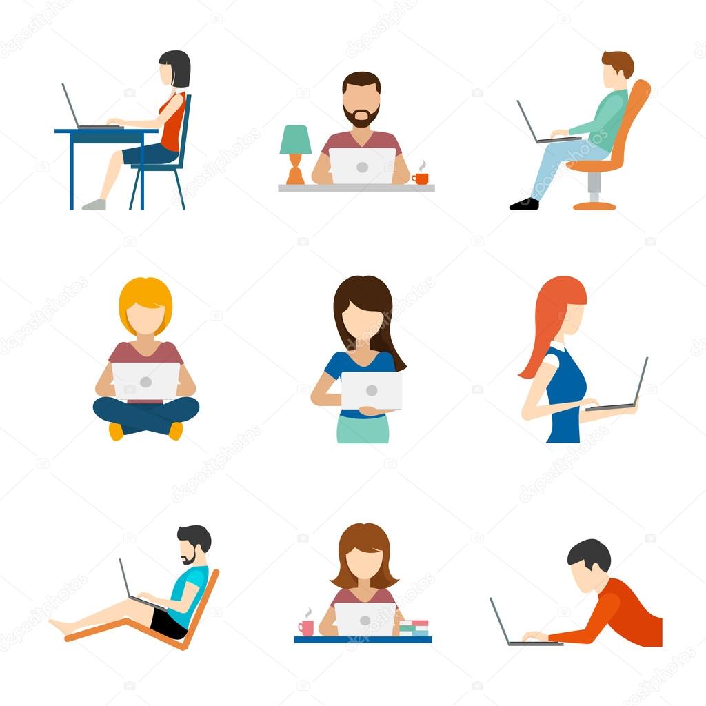 1024x1024 People Working On Computer Flat Icons Stock Vector Mssa