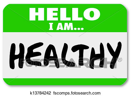450x328 Clip Art Of Hello I Am Healthy Words Nametag Sticker Physical