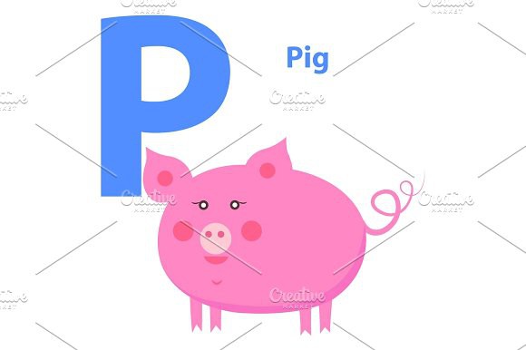 580x386 Cute Pink Pig On Alphabet Icon Character P Drawn Pigs, Icons And Ps