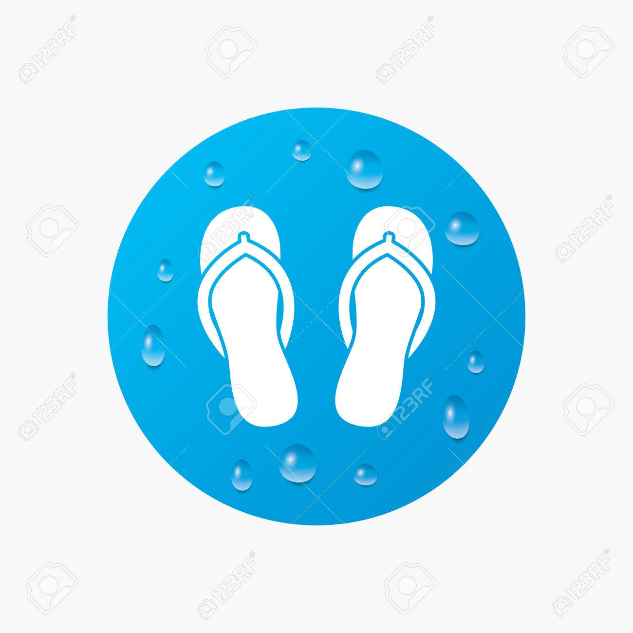 1300x1300 Water Drops On Button. Flip Flops Sign Icon. Beach Shoes. Sand