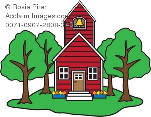 300x232 Clip Art Illustration Of A Little Schoolhouse Surrounded By Trees