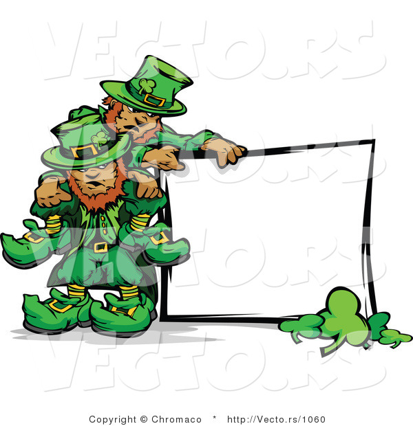 600x620 Cartoon Vector Of St. Patrick's Day Leprechauns Standing Beside