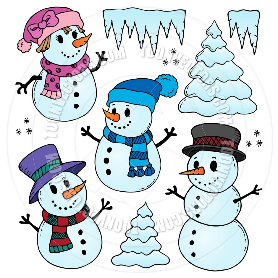 940x940 Cartoon Stylized Snowmen Theme Drawings By Clairev Toon Vectors