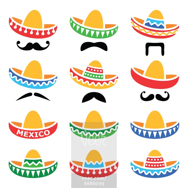 640x640 Mexican Sombrero Hat With Moustache Or Mustache Icons Stock