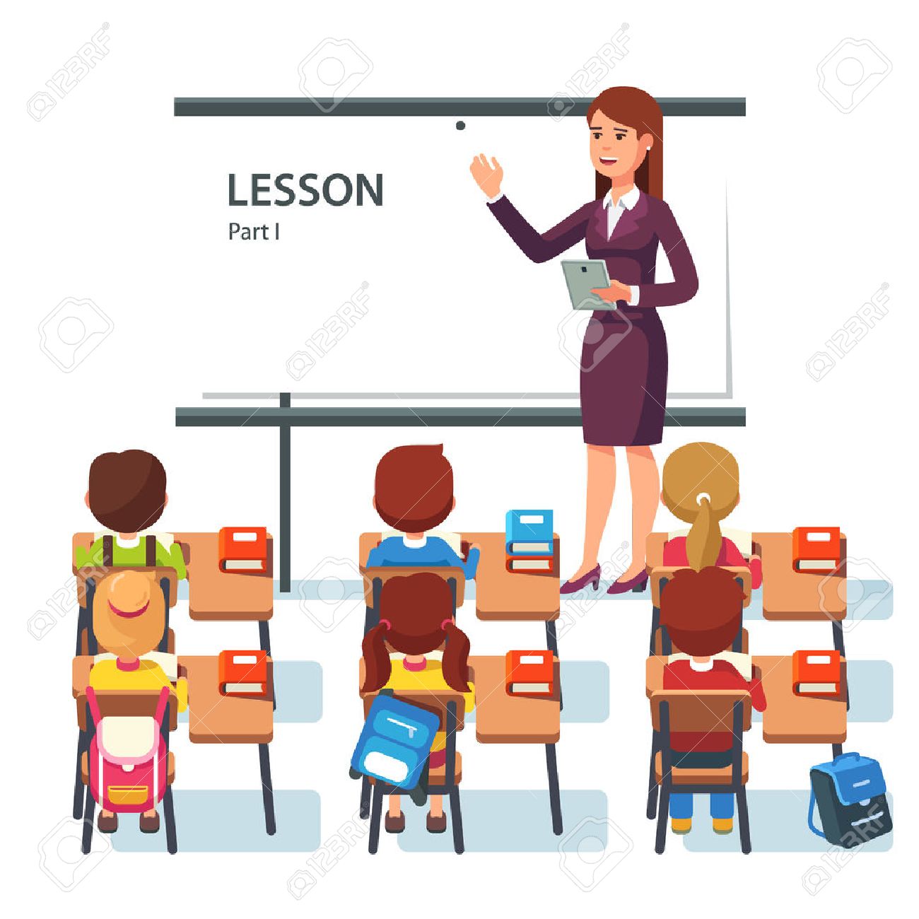 1300x1300 Modern School Lesson. Little Students And Teacher. Classroom